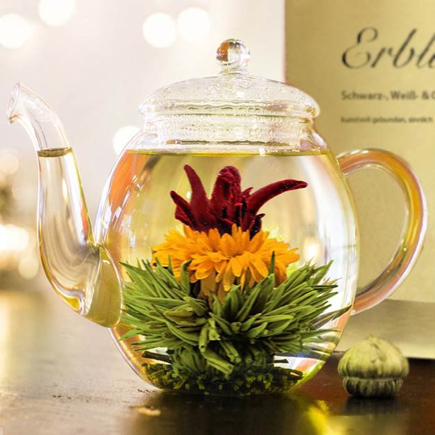 Gold Set Blooming White & Black& Green Tea with Glass Teapot - Blooming tea - Luvvy