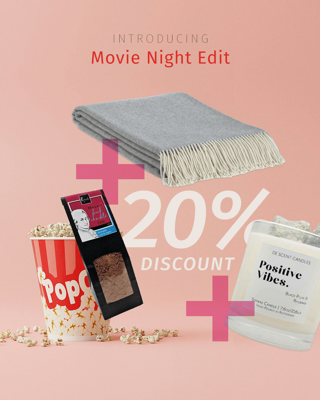 Movie Night In Bundle: Throw MILANO + Positive Vibes Candle + Ritonka Cocoa –20% - Bundle - Luvvy