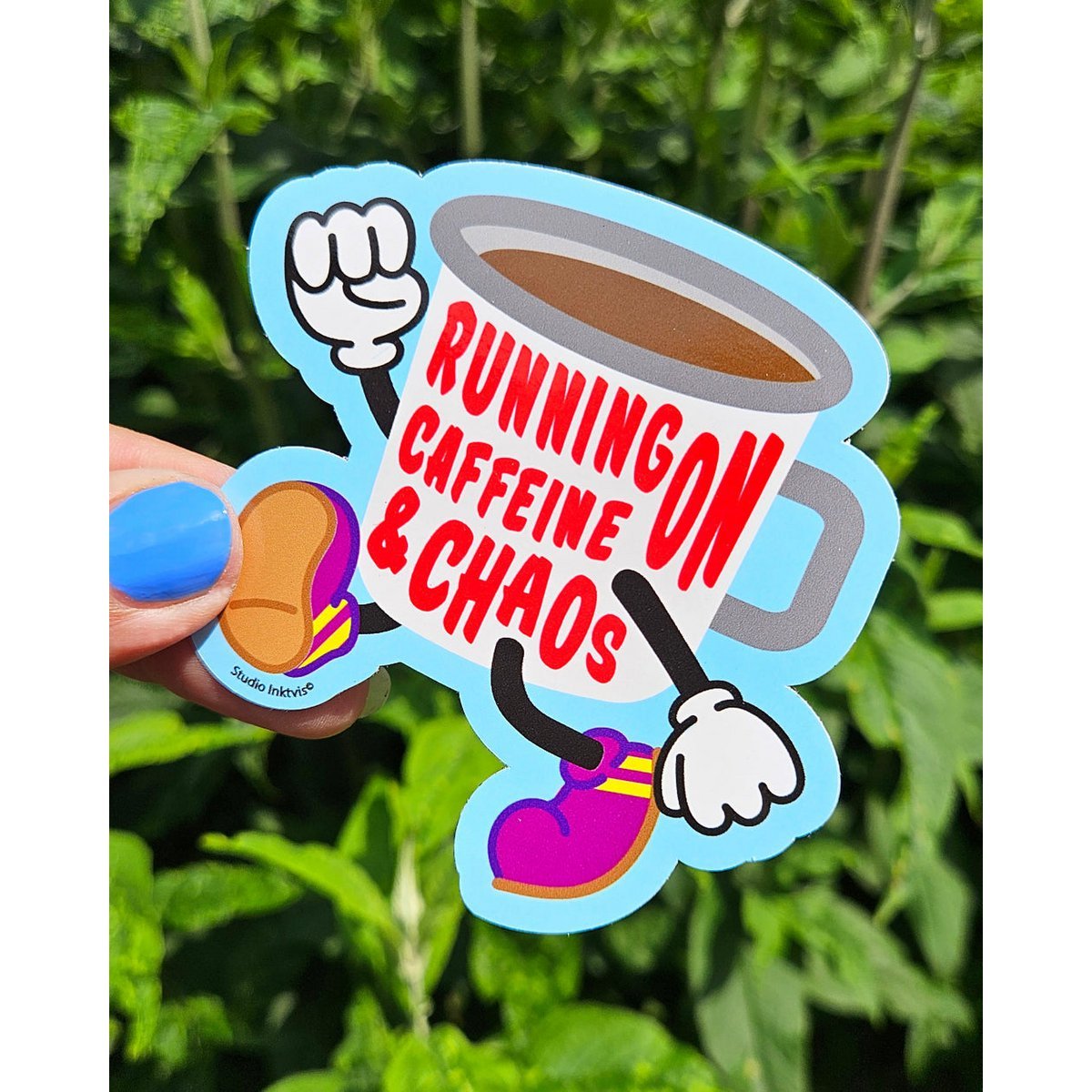 Sticker Running on Caffeine and Chaos - Stickers - Luvvy