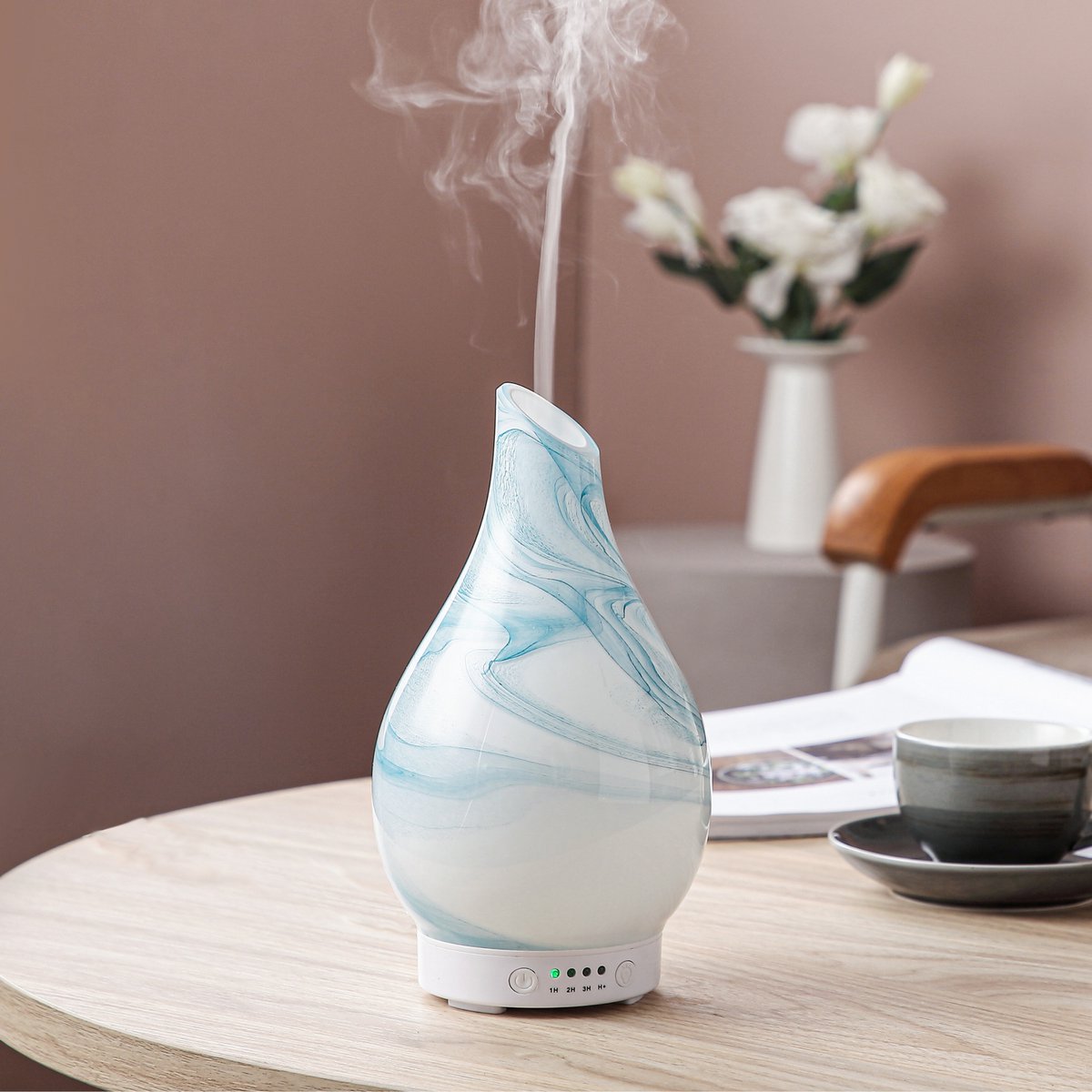Ultrasonic Diffuser – Yangtze with Hand - Painted Glass - Aromatherapy Defuser - Luvvy